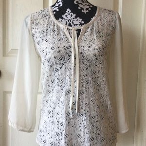 Lucky Brand Semi Sheer Lace Blouse XS Cream Sexy Sensuous